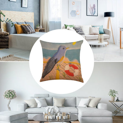 A Bird’s Beach Vibe Linen Throw Pillow Cover