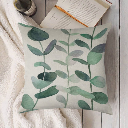 Watercolor, Eucalyptus, Leaves, Botanical, Painting, Green Linen Throw Pillow Cover