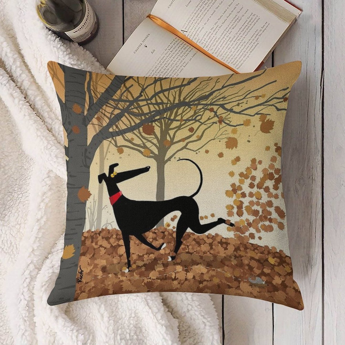 Autumn Hound Linen Throw Pillow Cover