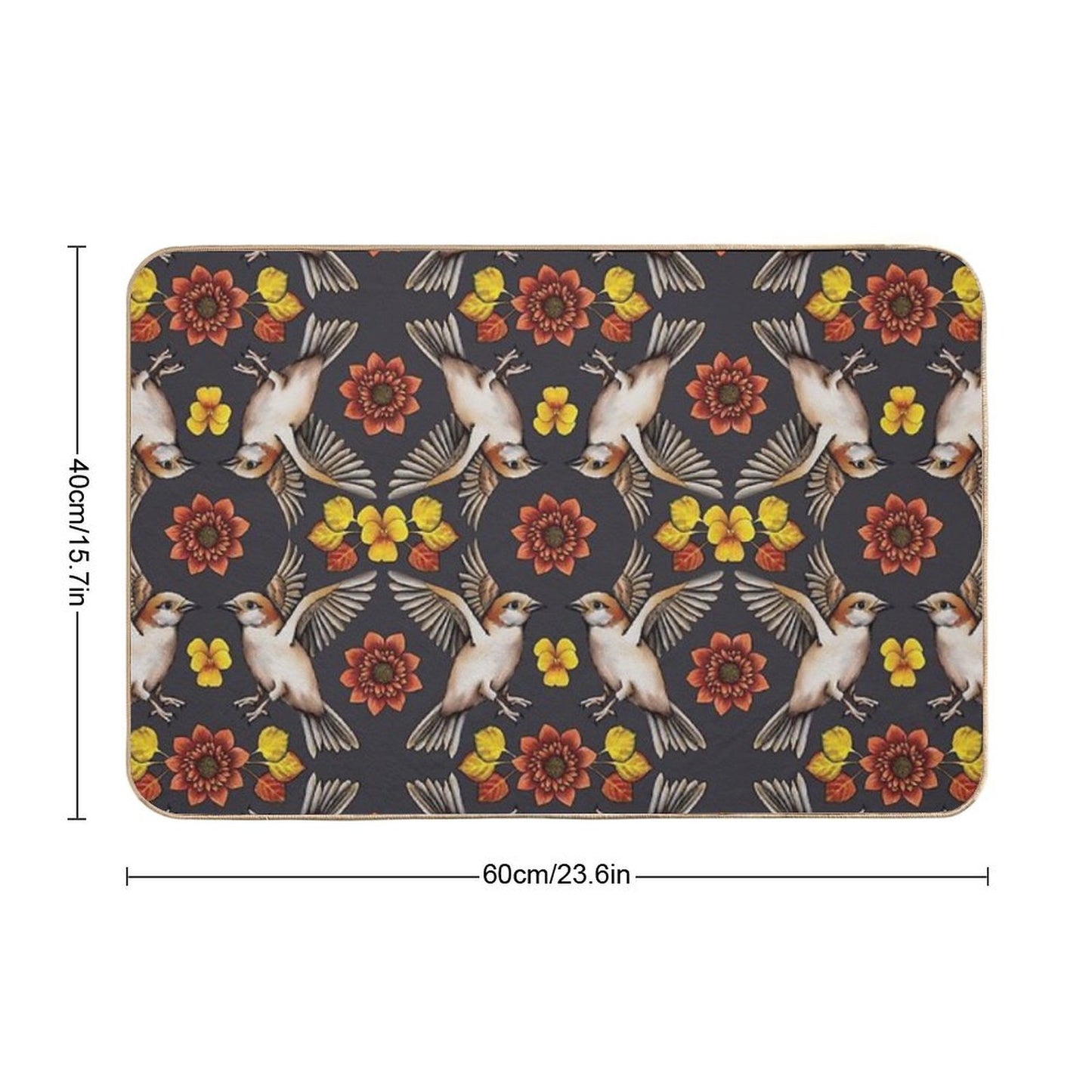 Autumn Sparrows with Flowers & Leaves Bath Mat
