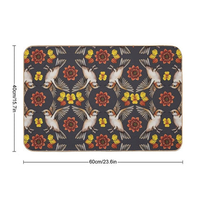 Autumn Sparrows with Flowers & Leaves Bath Mat