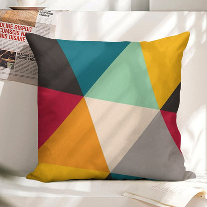 Colourful Geometric Triangles Linen Throw Pillow Cover