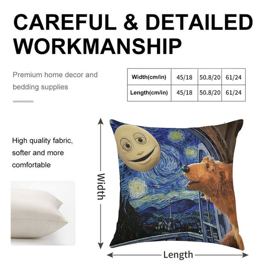 Bear in The Big Blue House with Starry Night Linen Throw Pillow Cover
