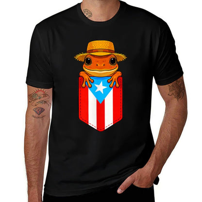 Jibaro Coqui Frog Puerto Rico Boricua Pocket Borinquen  Ribbed Collar T-Shirt