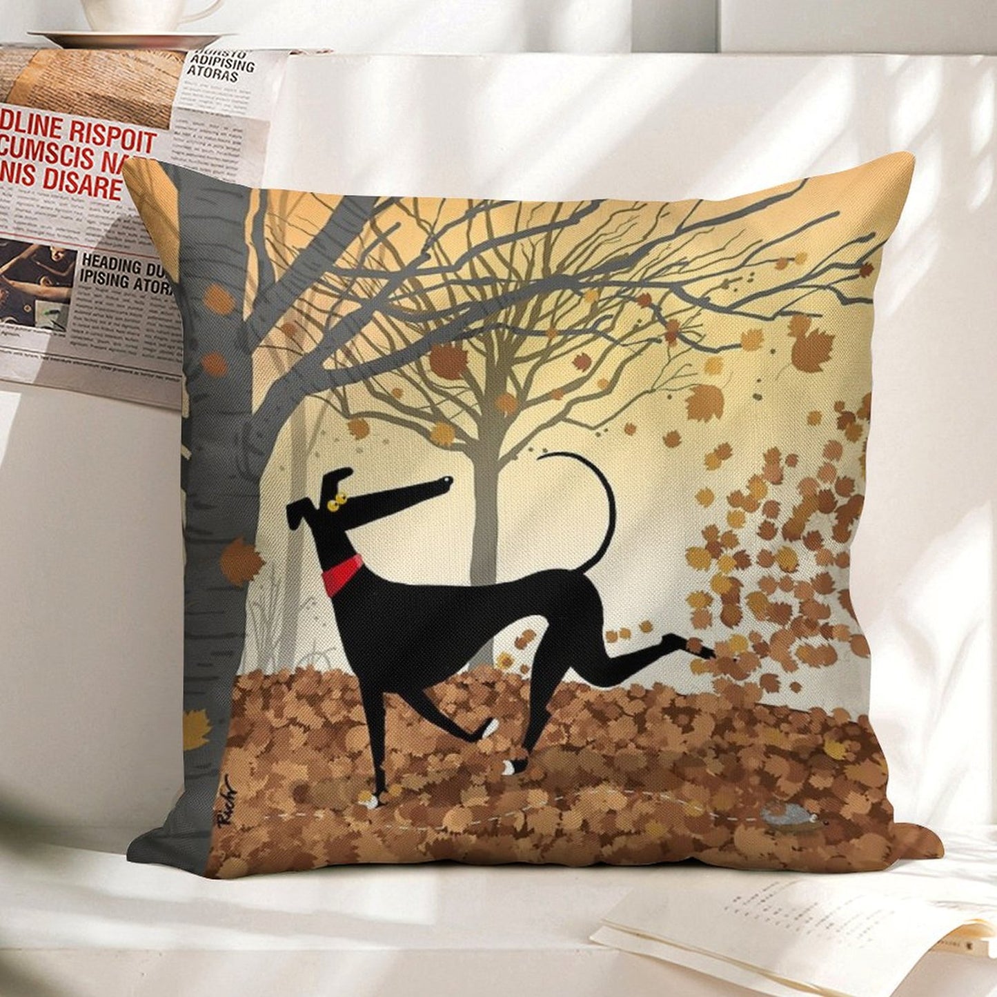 Autumn Hound Linen Throw Pillow Cover