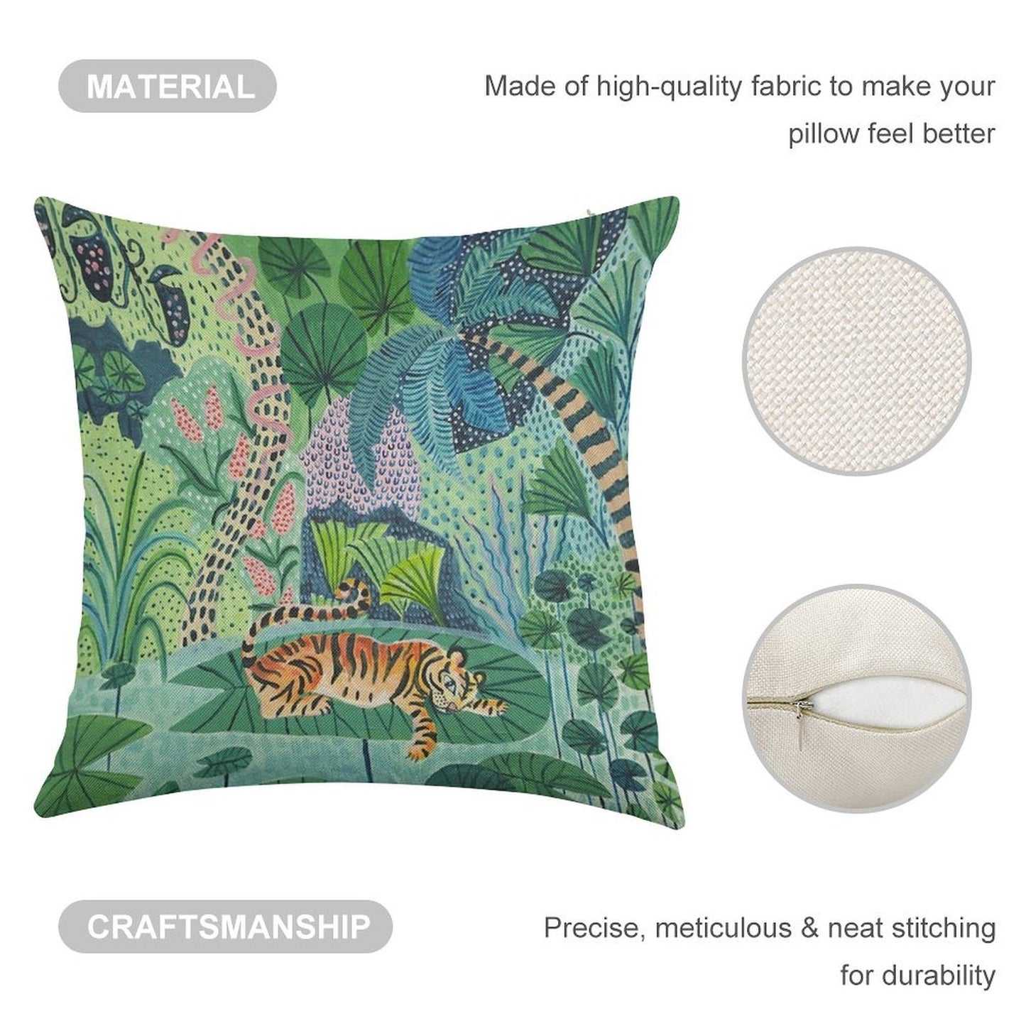 Jungle Tiger Linen Throw Pillow Cover