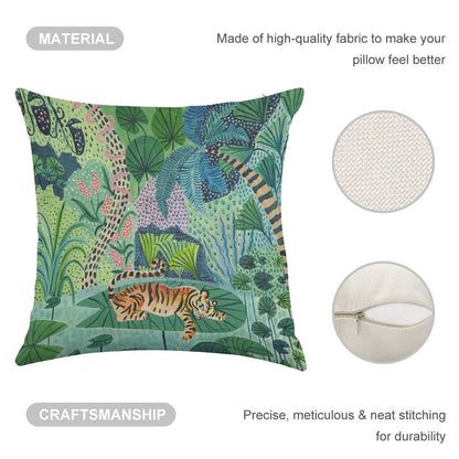 Jungle Tiger Linen Throw Pillow Cover