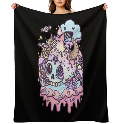 Pastel Goth Skull Kawaii Throw Blanket