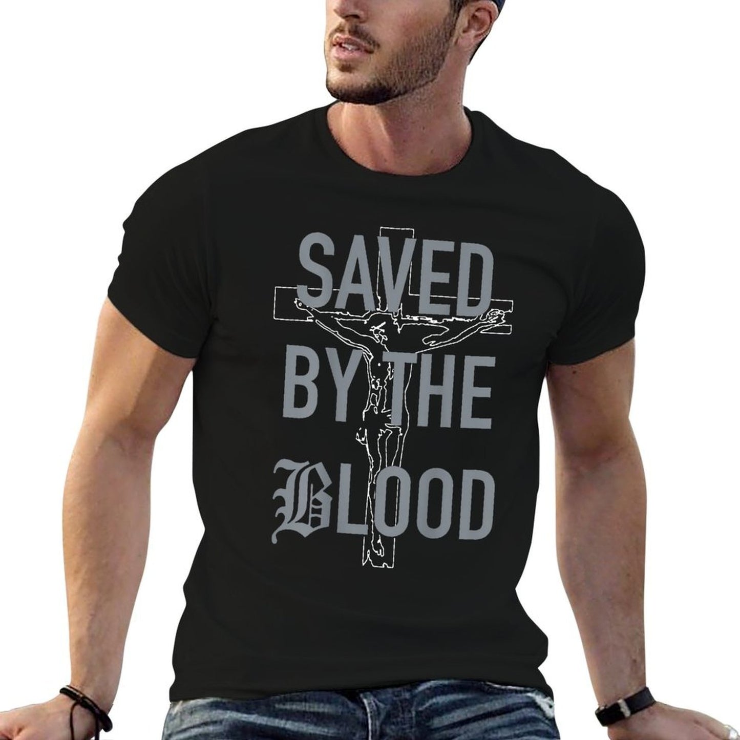 Saved By The Blood (on Back)  Easy-care T-Shirt