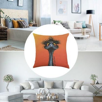 Stunned Emu with Sunset Linen Throw Pillow Cover