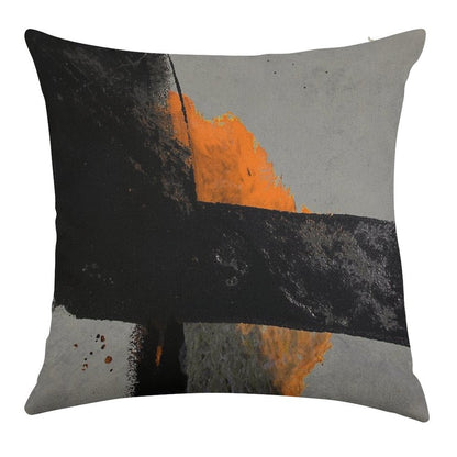 Minimal Orange on Black Linen Throw Pillow Cover