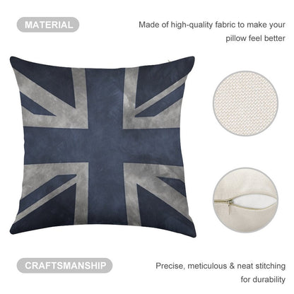 Blue Distressed Union Jack Linen Throw Pillow Cover