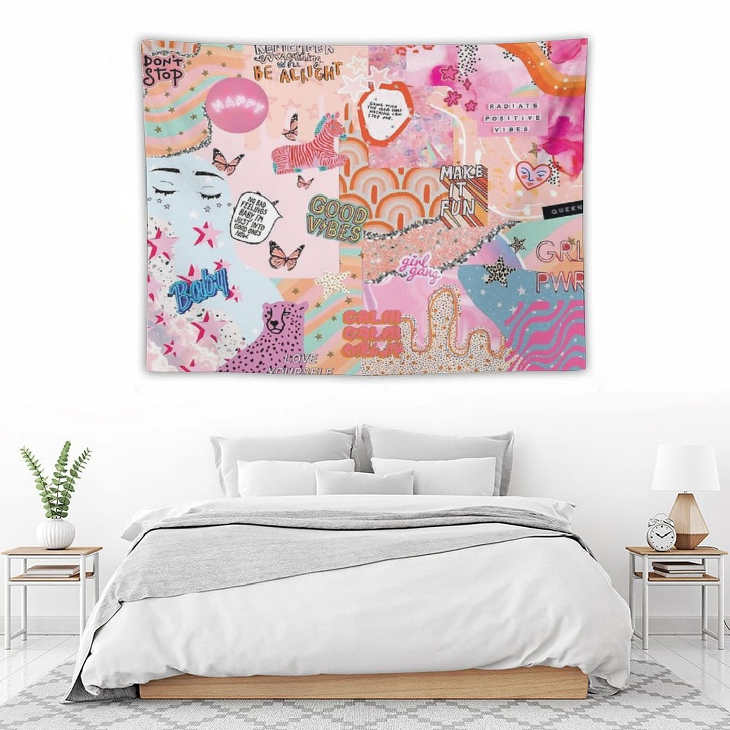 Pink And Blue Girl Power Collage Tapestry