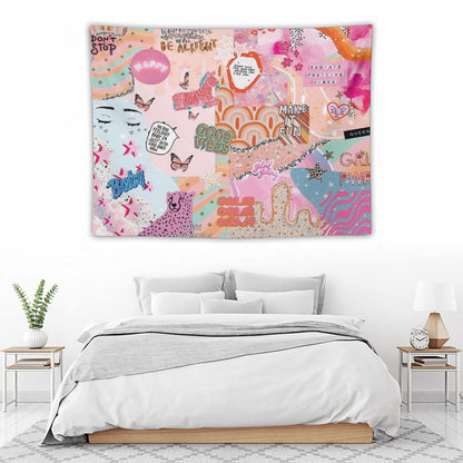 Pink And Blue Girl Power Collage Tapestry