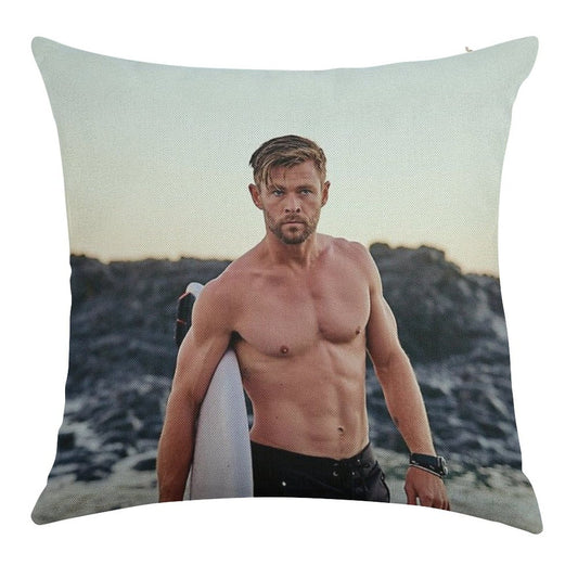 Chris Hemsworth Linen Throw Pillow Cover