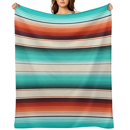 Navajo White, Turquoise And Burnt Orange Southwest Serape Blanket Stripes Throw Blanket