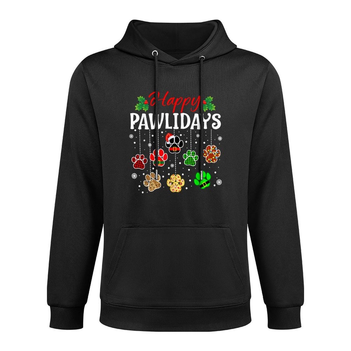 Happy Pawlidays Funny Christmas Dog Paw Xmas Dogs Lover Gift Men Women Kids Customizable Surface Hoodie