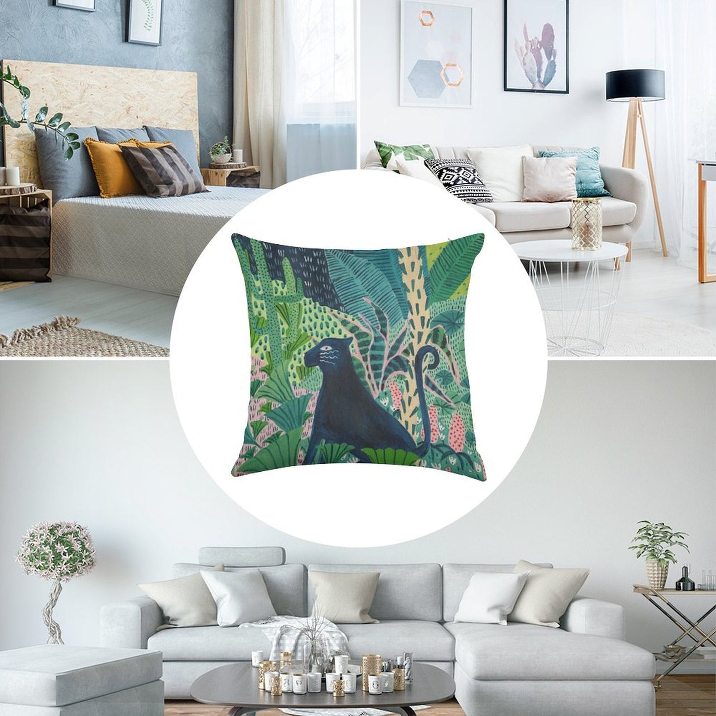Jungle Jaguar Linen Throw Pillow Cover