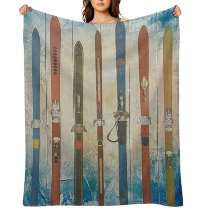 Skiing Sets Vintage Throw Blanket