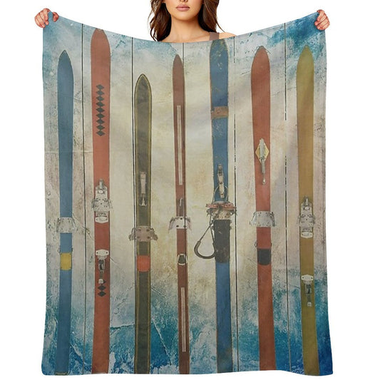 Skiing Sets Vintage Throw Blanket