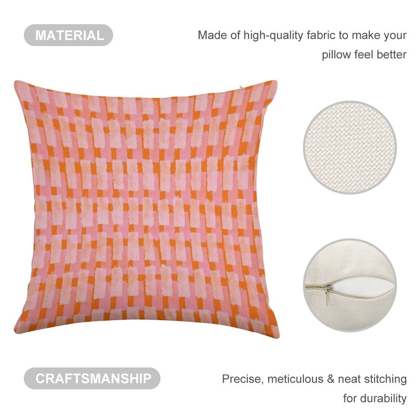 Pink And Orange, Brush Strokes, Geometric Linen Throw Pillow Cover