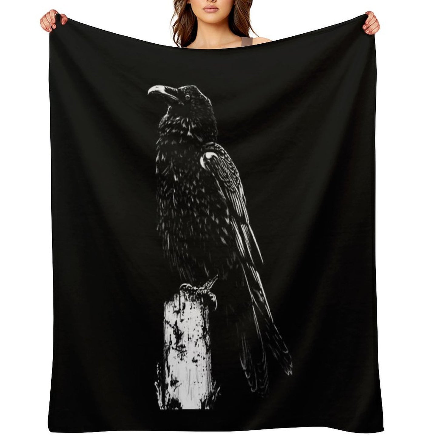 Raven #1 on Black Throw Blanket