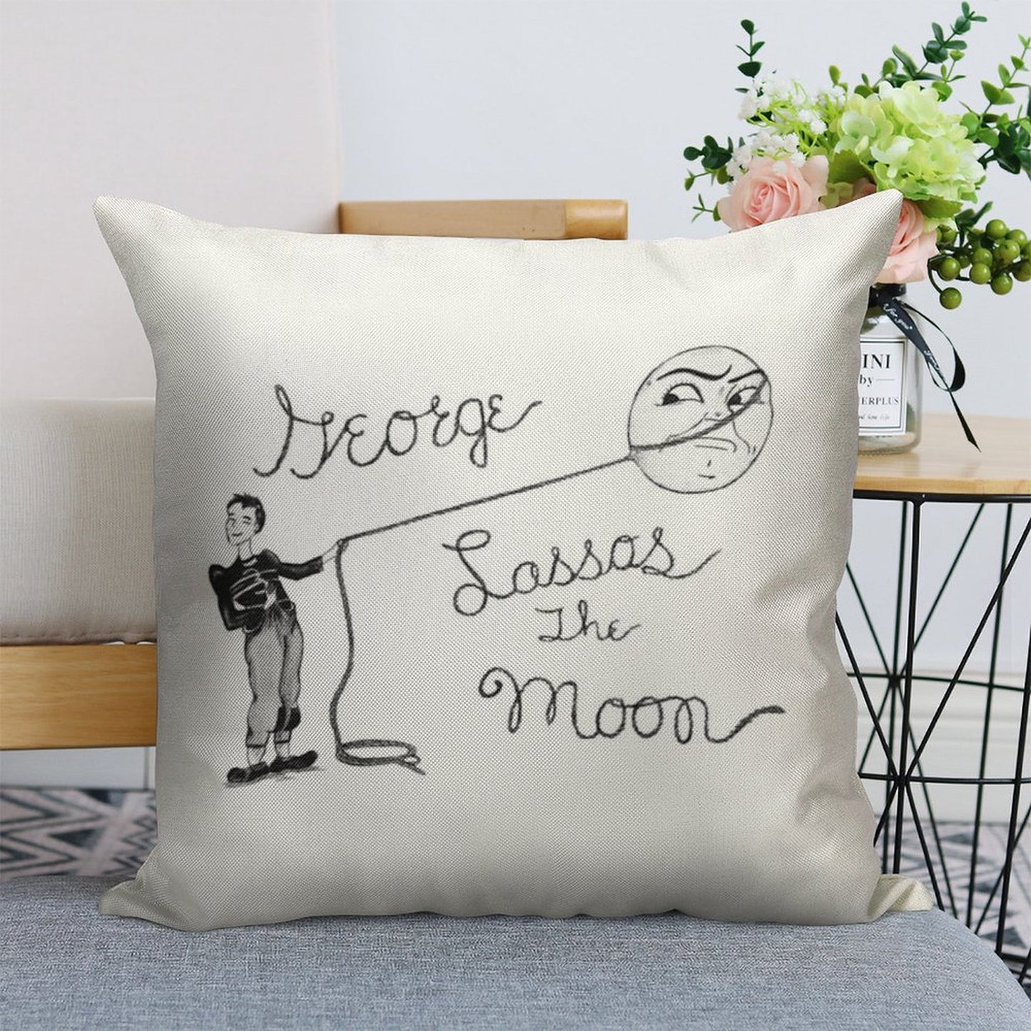 Moon Capture Linen Throw Pillow Cover