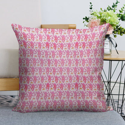 Pink Monkeys Linen Throw Pillow Cover