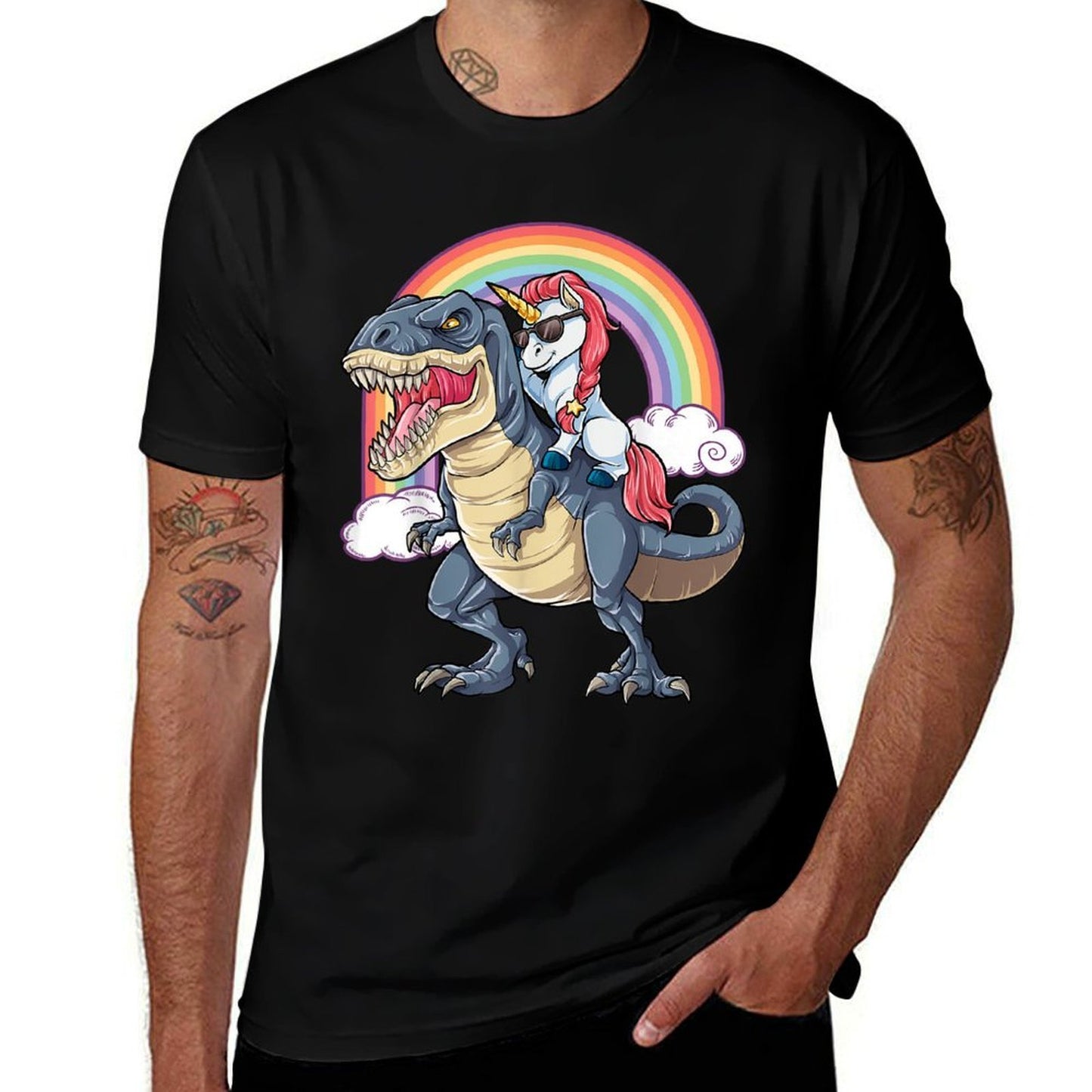 Unicorn Riding T Rex Dinosaur Boys Girls Kids Gift Men  Relaxed-fit T-Shirt
