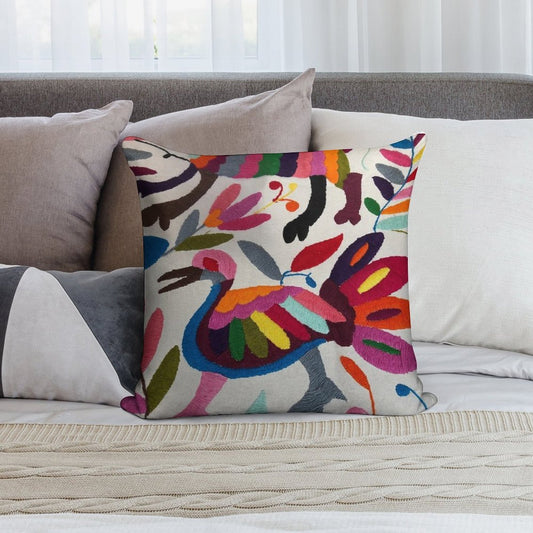 Mexican Otomi Embroidery Soft Washable Throw Pillow