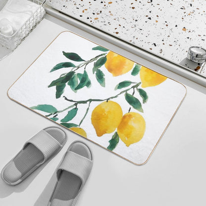 Hand Painted Yellow Lemon Watercolor Bath Mat