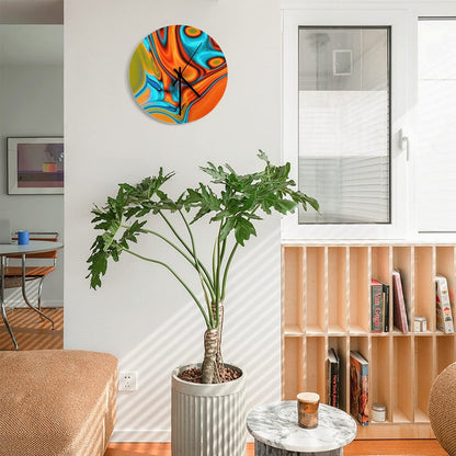 Vivid Modern Southwest Hipster Turquoise Orange Swirls Wall Clock