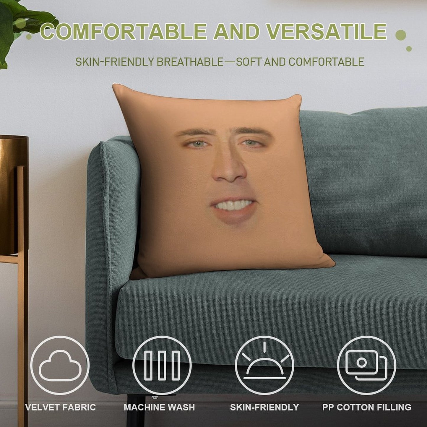 Nicolas Cage Full Face Soft Anti-Pilling Throw Pillow
