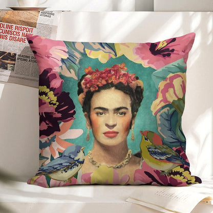 Frida Kahlo V Linen Throw Pillow Cover