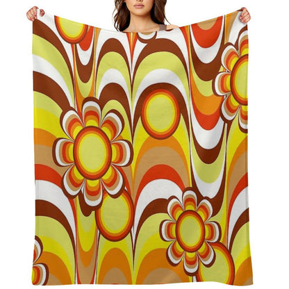 Groovy 60s Psychedelic Flower Throw Blanket