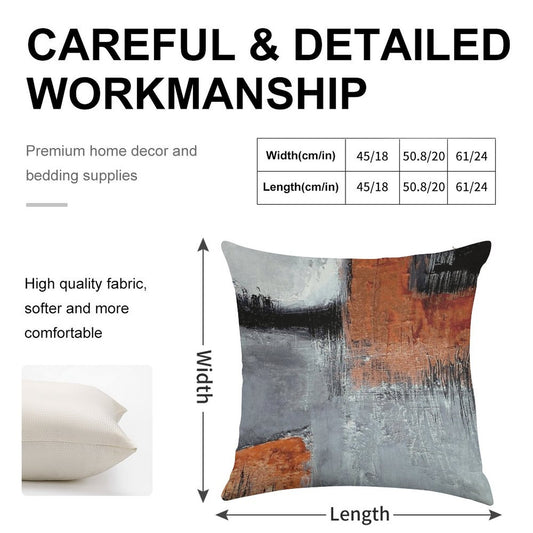 Black Orange Abstract Linen Throw Pillow Cover