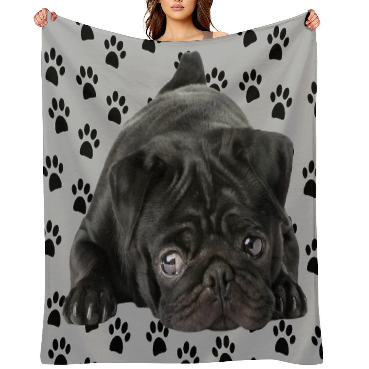 Adorable Black Pug Throw Blanket