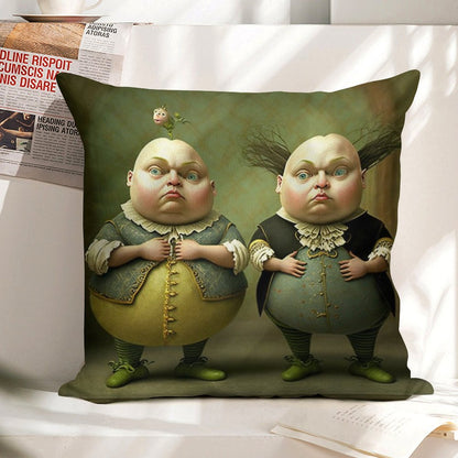 Tweedledee And Tweedledum - The Alice in Wonderland Collection Linen Throw Pillow Cover