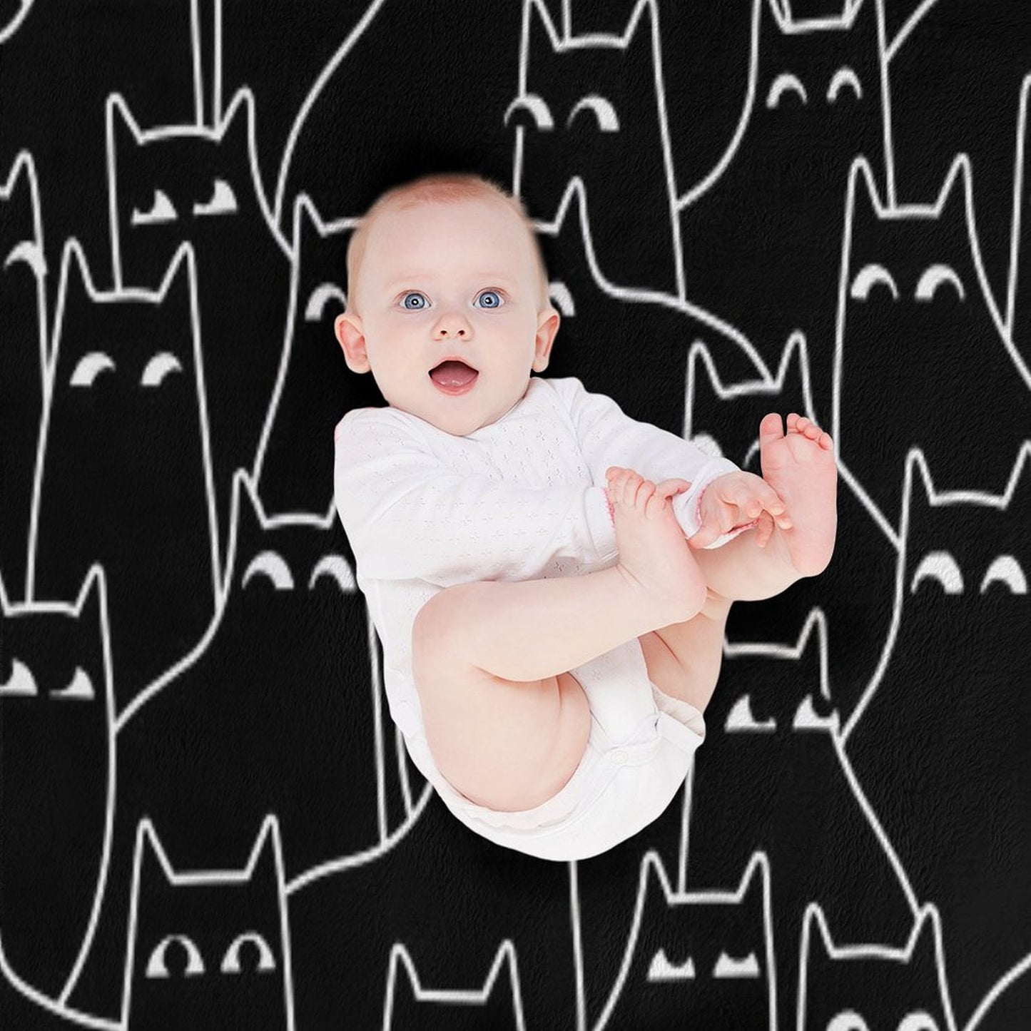 Suspicious Cats (Minimal White Linework Version) Throw Blanket