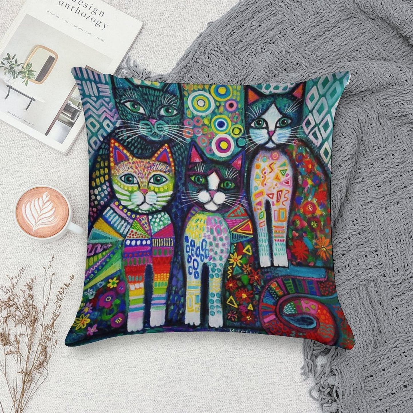Quirky Cats Soft High-Density Material Throw Pillow