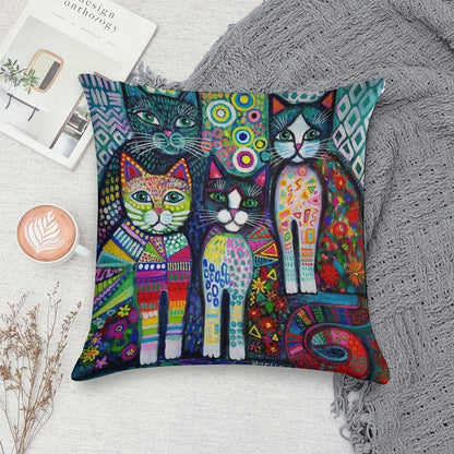 Quirky Cats Soft High-Density Material Throw Pillow