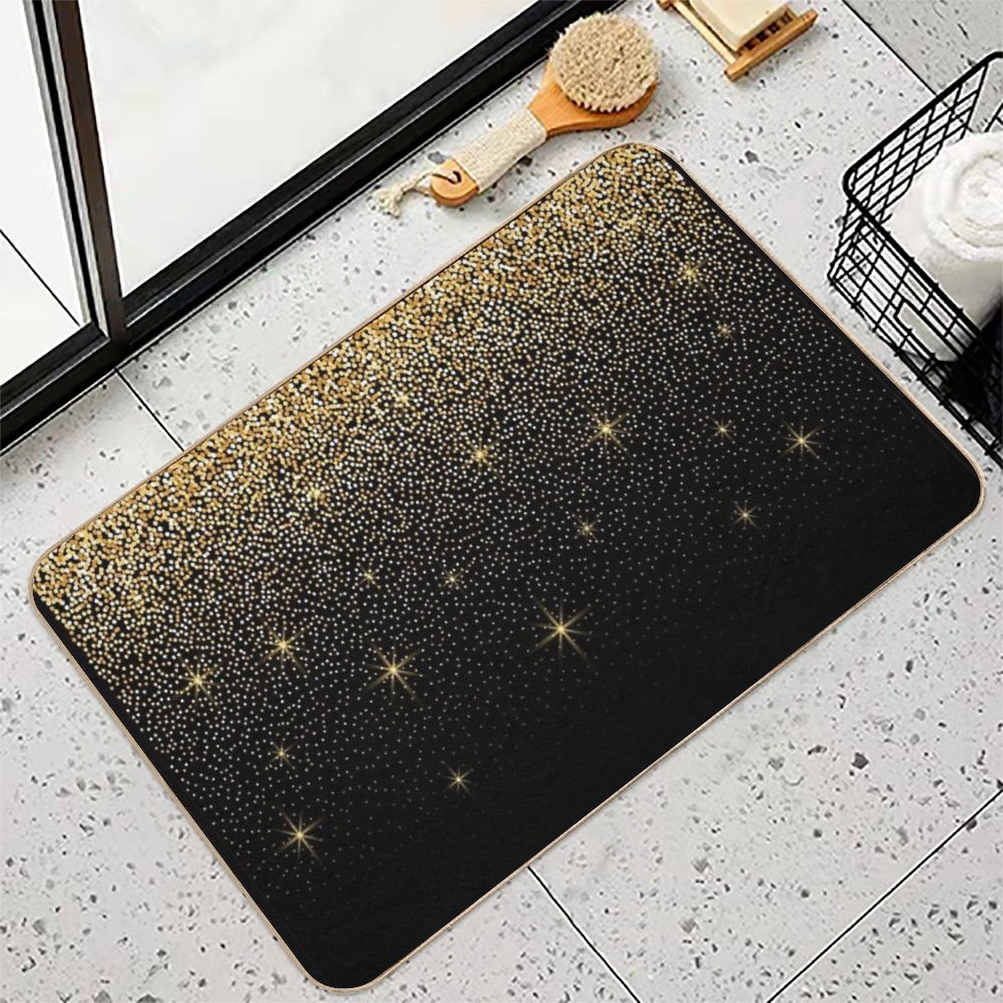 Black And Gold Glitter Pattern Bath Mat