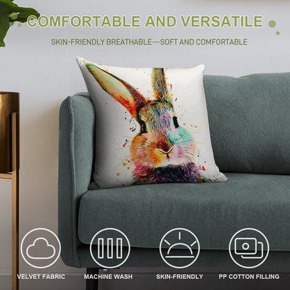 Rabbit Watercolor Art Work Soft Warmth Comfort Throw Pillow