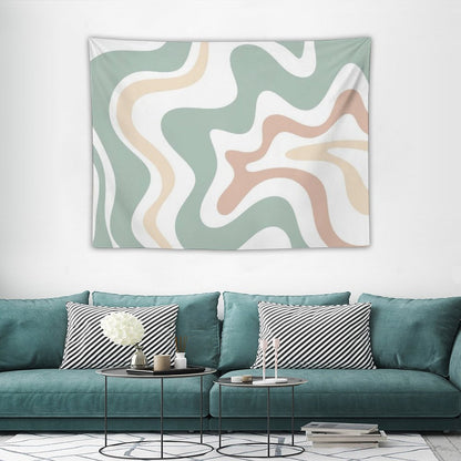 Liquid Swirl Retro Abstract in Light Sage Celadon Green, Light Blush, Cream, And White Tapestry
