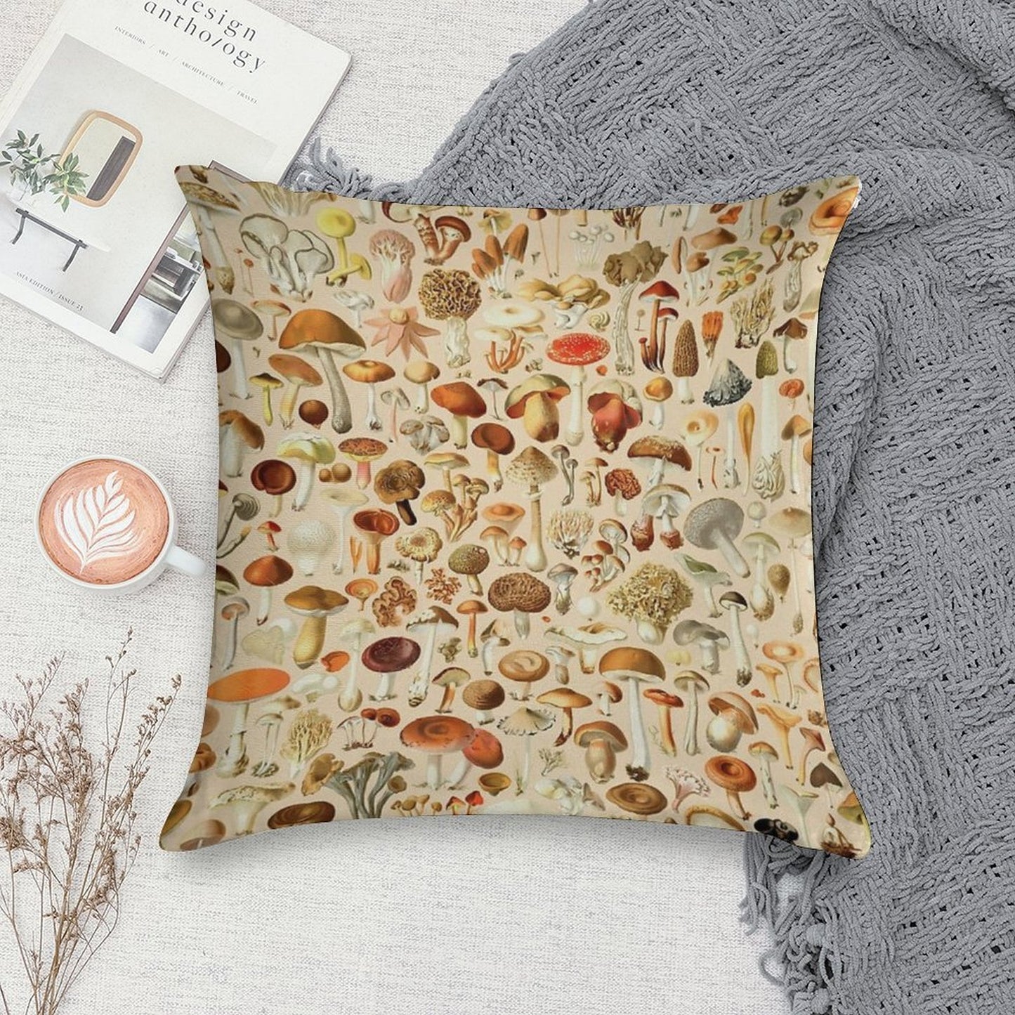 Vintage Mushroom Designs Collection Soft Warmth Comfort Throw Pillow