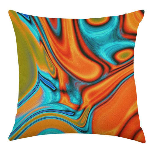 Vivid Modern Southwest Hipster Turquoise Orange Swirls Linen Throw Pillow Cover