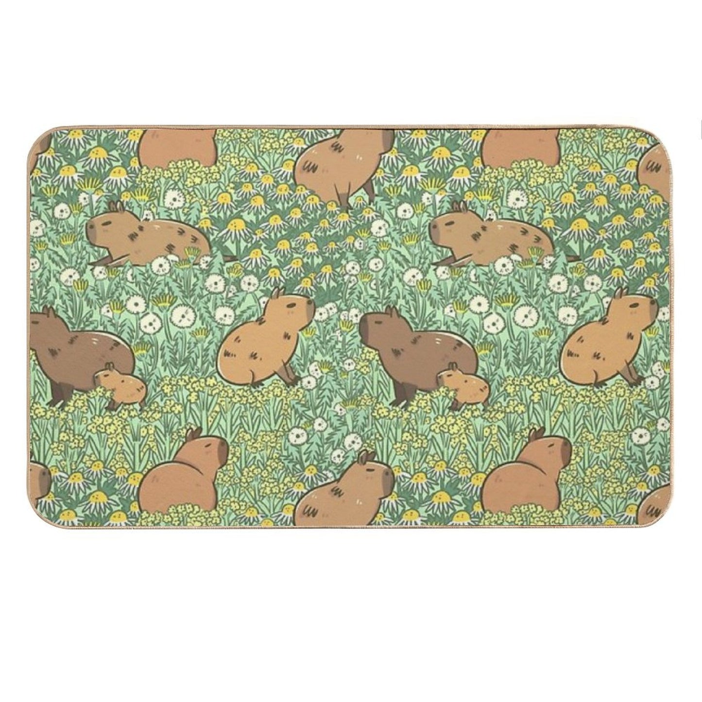 Capybaras Meadow in Green And Yellow Bath Mat