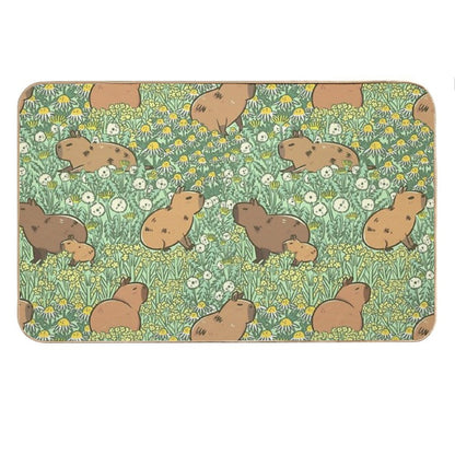 Capybaras Meadow in Green And Yellow Bath Mat