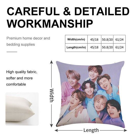 Vintage BTS Linen Throw Pillow Cover