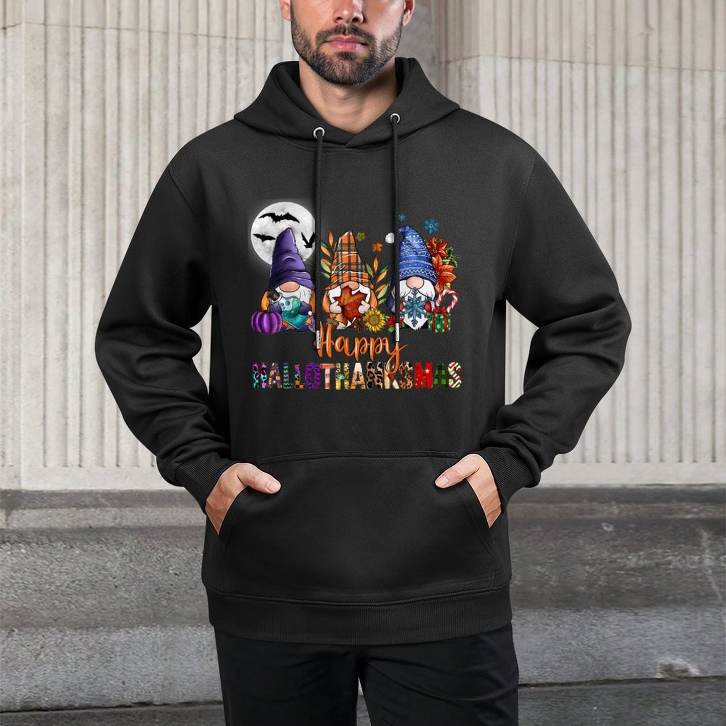 Halloween Thanksgiving Christmas Happy HalloThanksMas Gnome Moisture-Wicking Hoodie